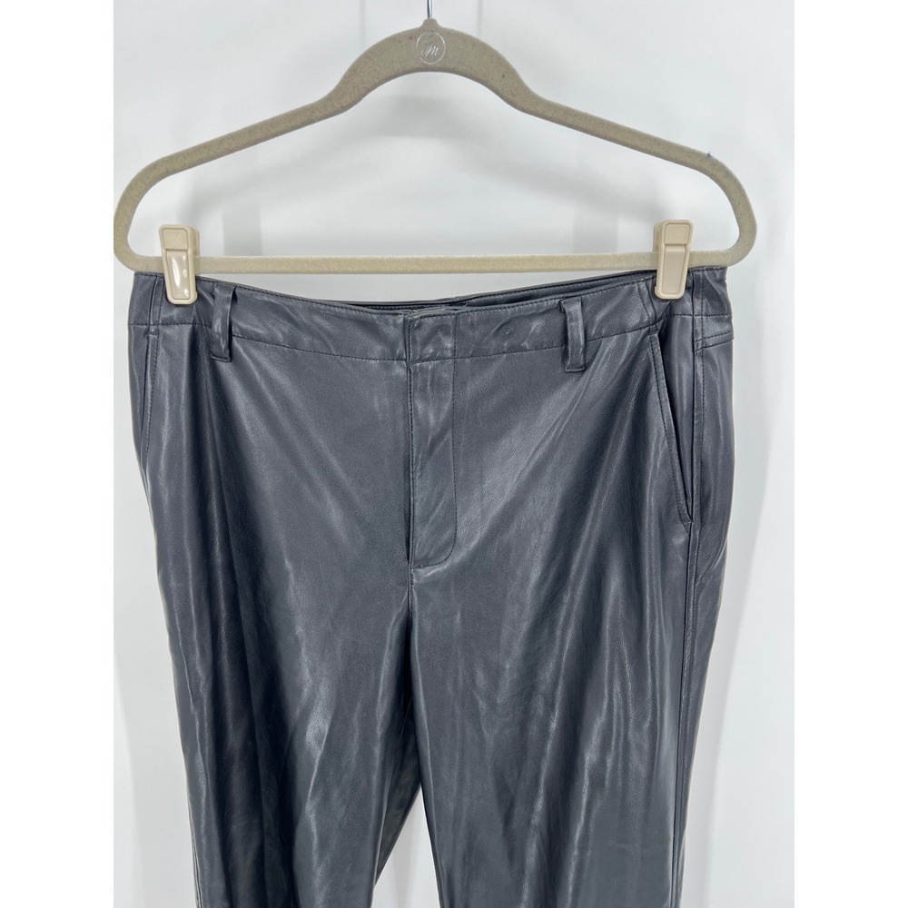 Gap Women Black Faux Leather Straight Leg Pants Size 10 Vegan Leather Trousers - Picture 2 of 11